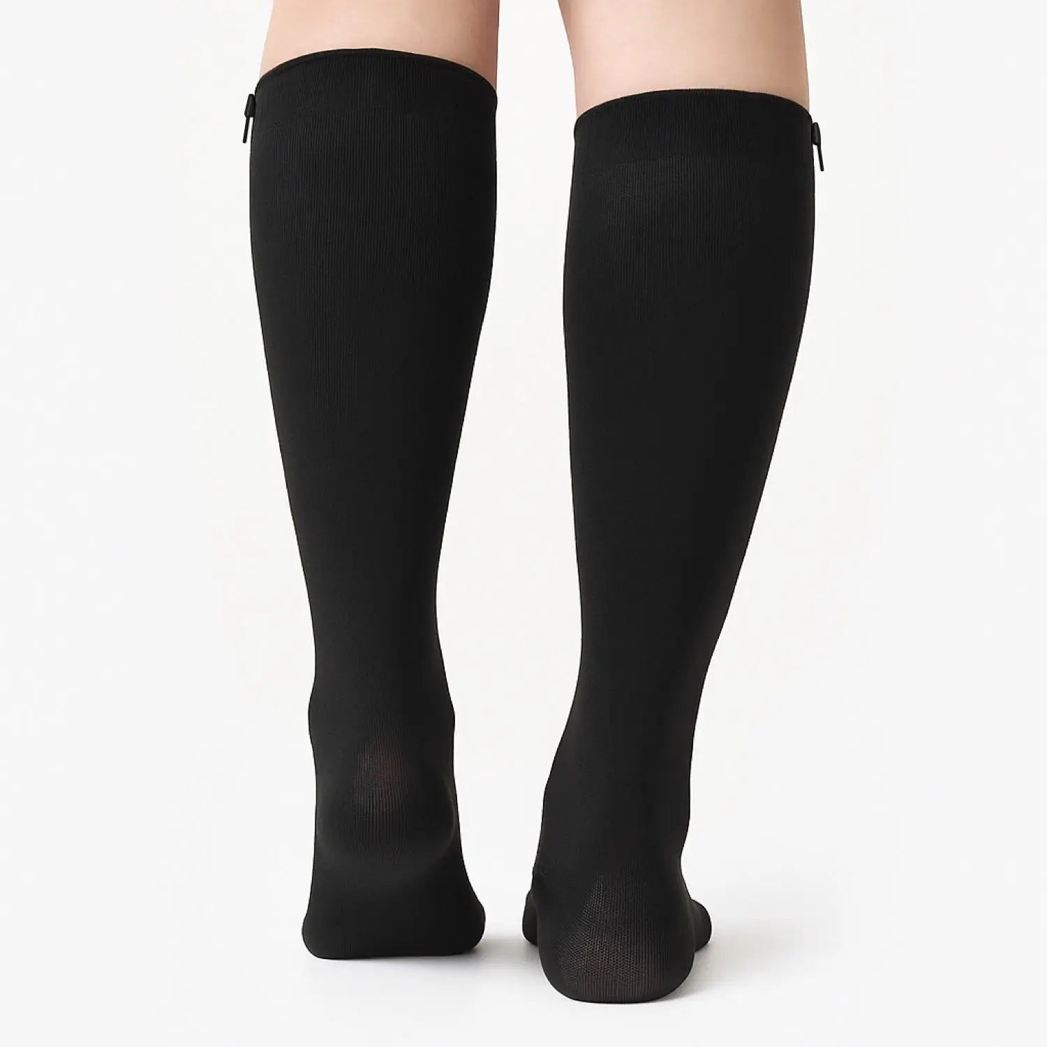 Chaussettes de contention à zip noires classe 2 portées, vue de dos